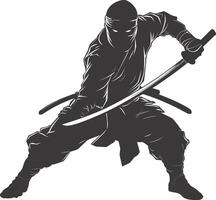 AI generated silhouette ninja assassin black color only full body vector