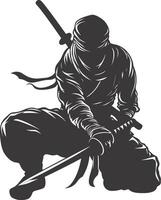 AI generated silhouette ninja assassin black color only full body vector