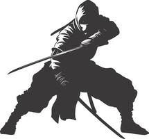 AI generated silhouette ninja assassin black color only full body vector