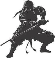 AI generated silhouette ninja assassin black color only full body vector