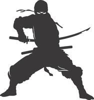 AI generated silhouette ninja assassin black color only full body vector