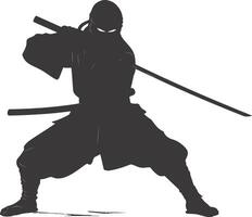 AI generated silhouette ninja warrior black color only full body vector