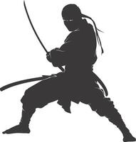 AI generated silhouette ninja warrior black color only full body vector