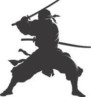 AI generated silhouette ninja warrior black color only full body vector