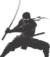 AI generated silhouette ninja warrior black color only full body vector