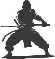 AI generated silhouette ninja warrior black color only full body vector