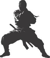 AI generated silhouette ninja warrior black color only full body vector