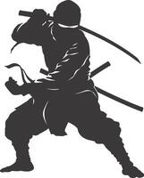 AI generated silhouette ninja warrior black color only full body vector