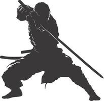 AI generated silhouette ninja warrior black color only full body vector