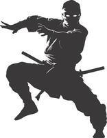 AI generated silhouette ninja warrior black color only full body vector