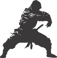 AI generated silhouette ninja warrior black color only full body vector