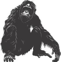 AI generated silhouette orang utan animal full body black color only vector