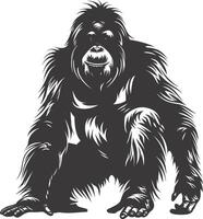 AI generated silhouette orang utan animal full body black color only vector