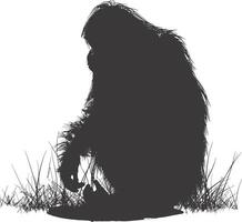 AI generated silhouette orang utan animal full body black color only vector