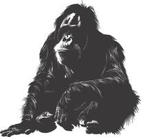 AI generated silhouette orang utan animal full body black color only vector