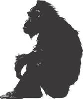 AI generated silhouette orang utan animal full body black color only vector