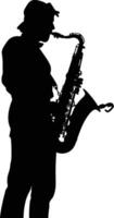 AI generated silhouette saxophonist in perform black color only vector