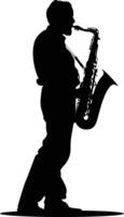 AI generated silhouette saxophonist in perform black color only vector