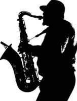 AI generated silhouette saxophonist in perform black color only vector