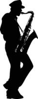 AI generated silhouette saxophonist in perform black color only vector