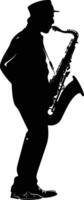 AI generated silhouette saxophonist in perform black color only vector