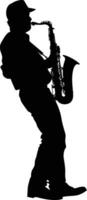 AI generated silhouette saxophonist in perform black color only vector