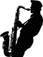 AI generated silhouette saxophonist in perform black color only vector