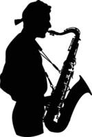 AI generated silhouette saxophonist in perform black color only vector