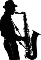 AI generated silhouette saxophonist in perform black color only vector