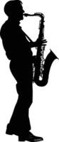 AI generated silhouette saxophonist in perform black color only vector