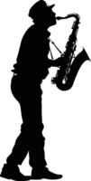 AI generated silhouette saxophonist in perform black color only vector