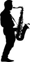 AI generated silhouette saxophonist in perform black color only vector