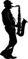 AI generated silhouette saxophonist in perform black color only vector