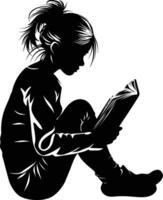 AI generated Silhouette teenager girl reading book black color only vector