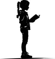 AI generated Silhouette teenager girl reading book black color only vector