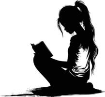 AI generated Silhouette teenager girl reading book black color only vector