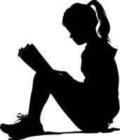 AI generated Silhouette teenager girl reading book black color only vector