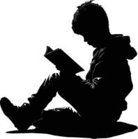 AI generated Silhouette teenager reading book black color only vector