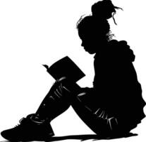 AI generated Silhouette teenager reading book black color only vector