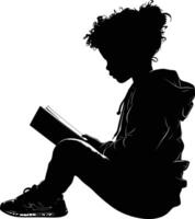 AI generated Silhouette teenager reading book black color only vector