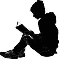 AI generated Silhouette teenager reading book black color only vector