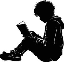 AI generated Silhouette teenager reading book black color only vector