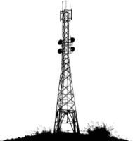 AI generated Silhouette telecommunication tower black color only vector