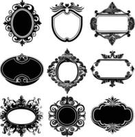 AI generated Silhouette vintage sticker label Vintage frames element for wedding invitation black color only vector