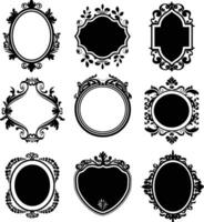 AI generated Silhouette vintage sticker label Vintage frames element for wedding invitation black color only vector