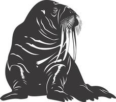 AI generated Silhouette walrus animal black color only full body vector