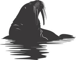 AI generated Silhouette walrus animal black color only full body vector