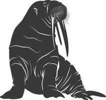 AI generated Silhouette walrus animal black color only full body vector