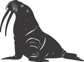 AI generated Silhouette walrus animal black color only full body vector