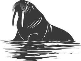 AI generated Silhouette walrus animal black color only full body vector